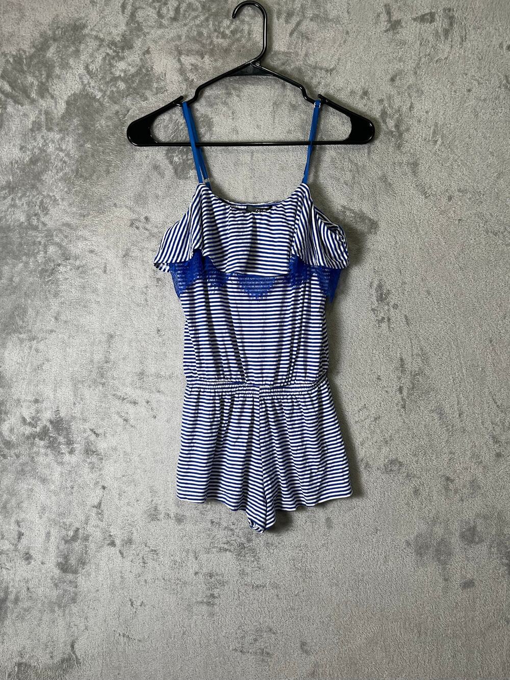 Joe's Blue White Striped Ruffle Lace Trim Romper Cami Sleeveless One Piece Small